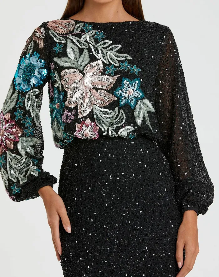 Evening Gowns Black Embellished Floral High Neck Gown Black Multi 8211 Mac Duggal Women