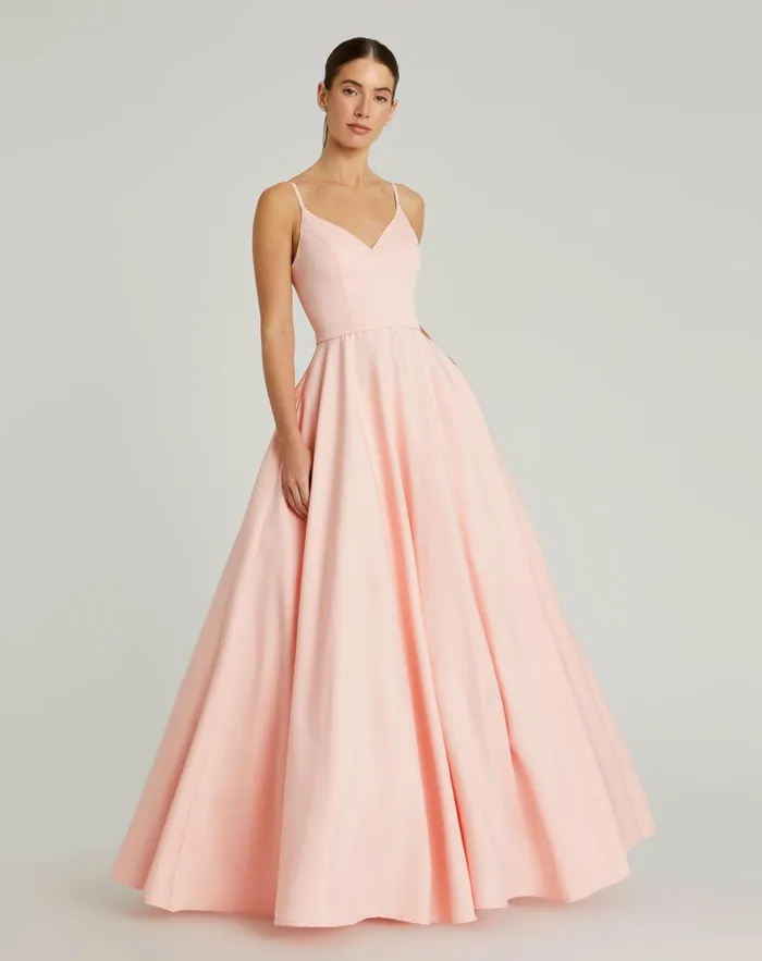 Evening Gowns Classic ALine VNeck Ballgown Blush 8211 Mac Duggal Women