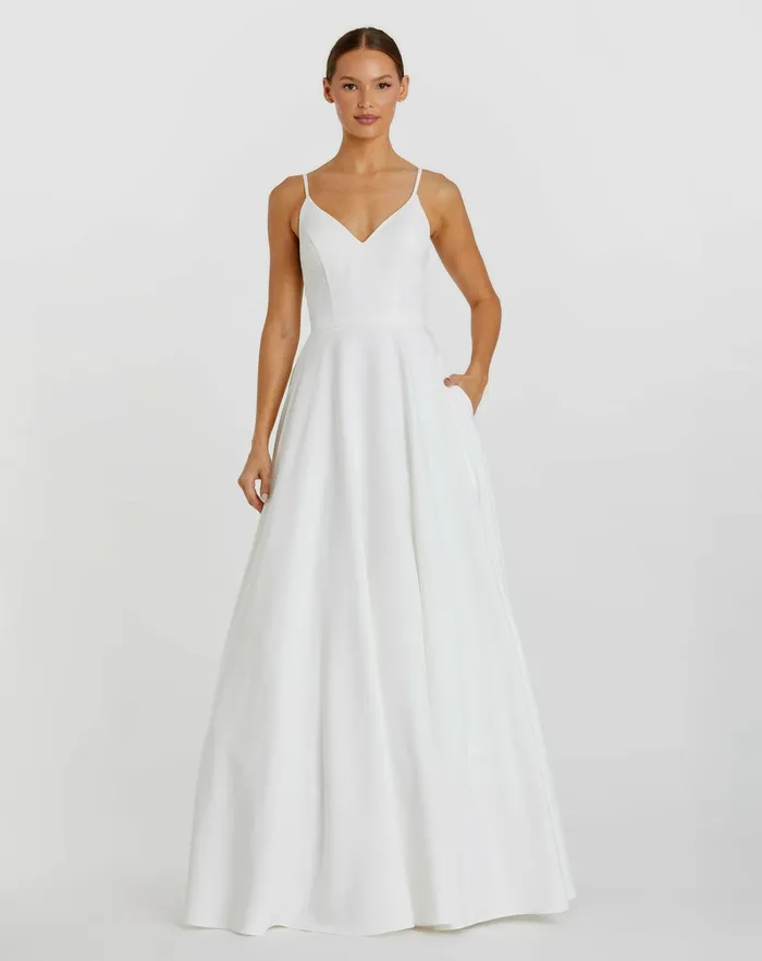 Evening Gowns Classic ALine VNeck Ballgown Blush 8211 Mac Duggal Women