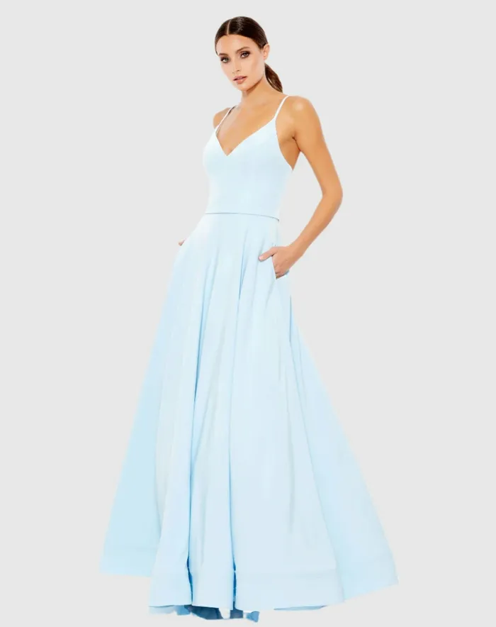 Evening Gowns Classic ALine VNeck Ballgown Blush 8211 Mac Duggal Women