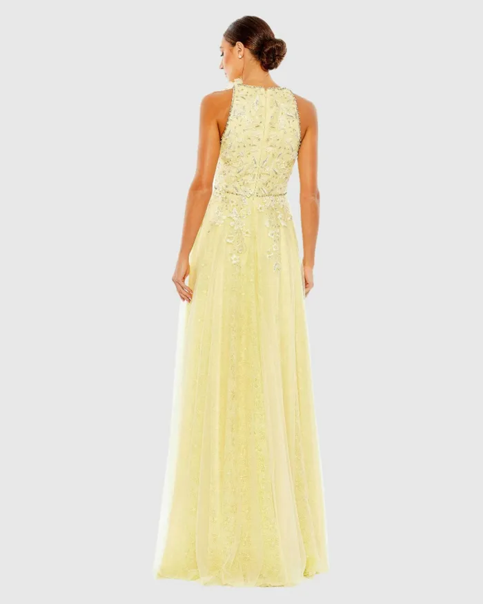 Evening Gowns Embellished High Neck Sleeveless A Line Gown Lemon Mac Duggal Women