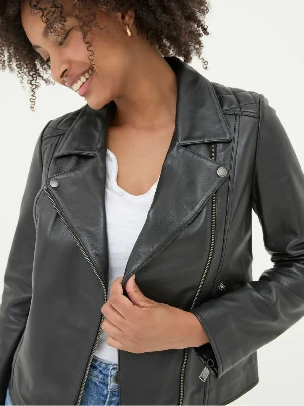 Fat Face Coats and Jackets Women Bethany Black Quilted Biker Jacket