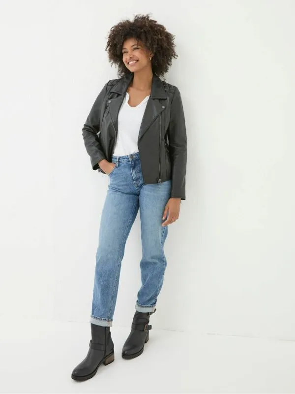 Fat Face Coats and Jackets Women Bethany Black Quilted Biker Jacket