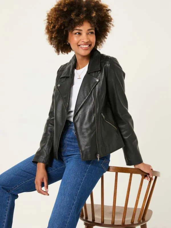 Fat Face Coats and Jackets Women Bethany Black Quilted Biker Jacket