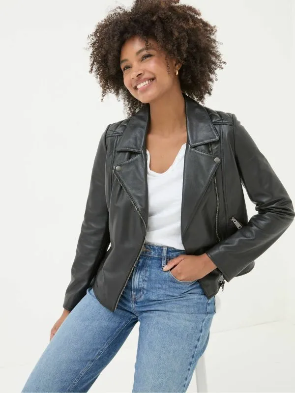 Fat Face Coats and Jackets Women Bethany Black Quilted Biker Jacket
