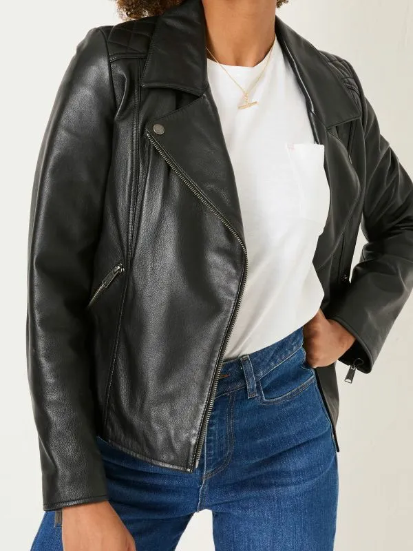 Fat Face Coats and Jackets Women Bethany Black Quilted Biker Jacket