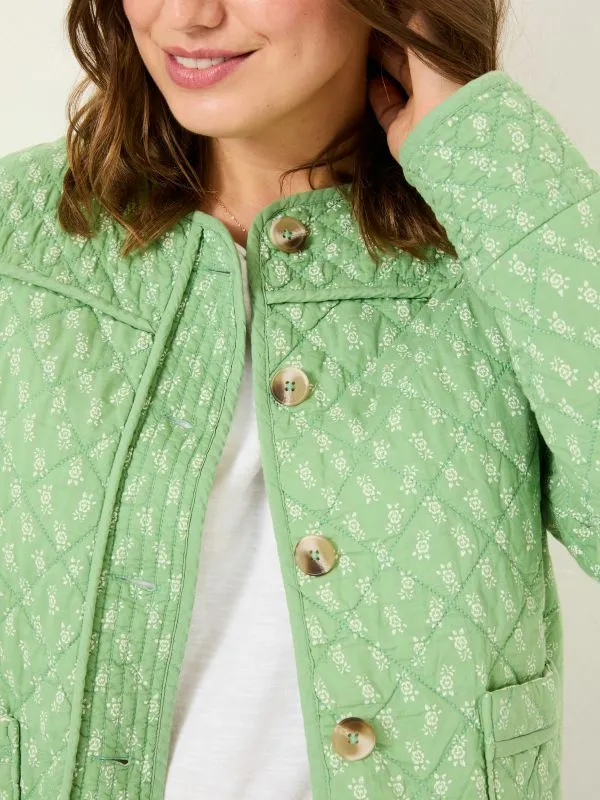 Fat Face Coats and Jackets Women Mia Light Green Woodblock Quilted Jacket