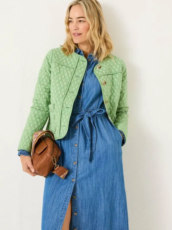 Fat Face Coats and Jackets Women Mia Light Green Woodblock Quilted Jacket