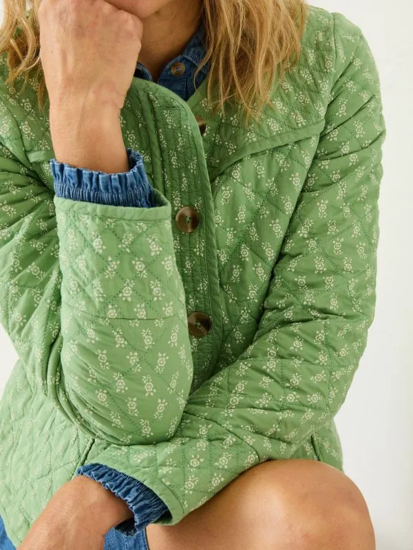 Fat Face Coats and Jackets Women Mia Light Green Woodblock Quilted Jacket