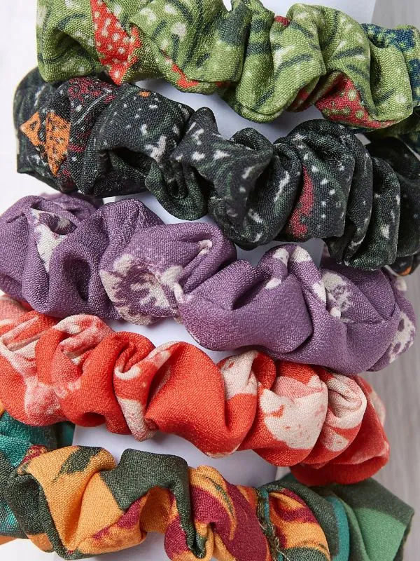 Fat Face Hair Accessories Women Green Wilding Print Scrunchies 5 Pack