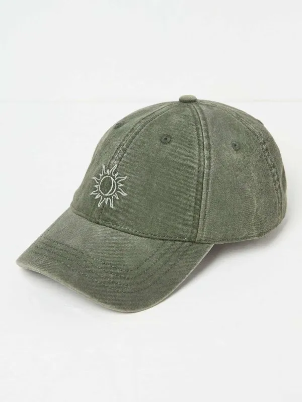 Fat Face Hats Women Khaki Green Embroidered Sun Cap