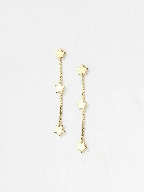 Fat Face Jewellery Women Gold Tone Triple Star Chain Earrings