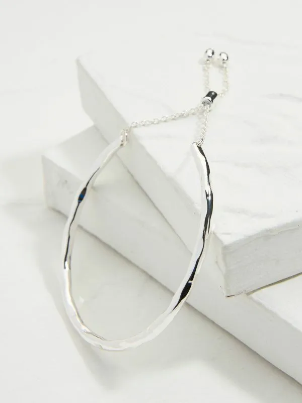 Fat Face Jewellery Women Silver Tone Adjustable Hammered Bangle