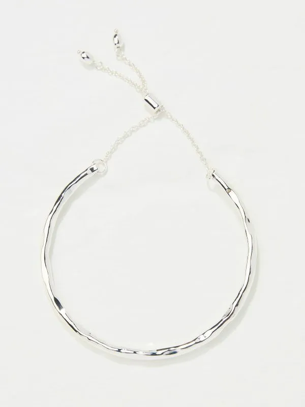 Fat Face Jewellery Women Silver Tone Adjustable Hammered Bangle