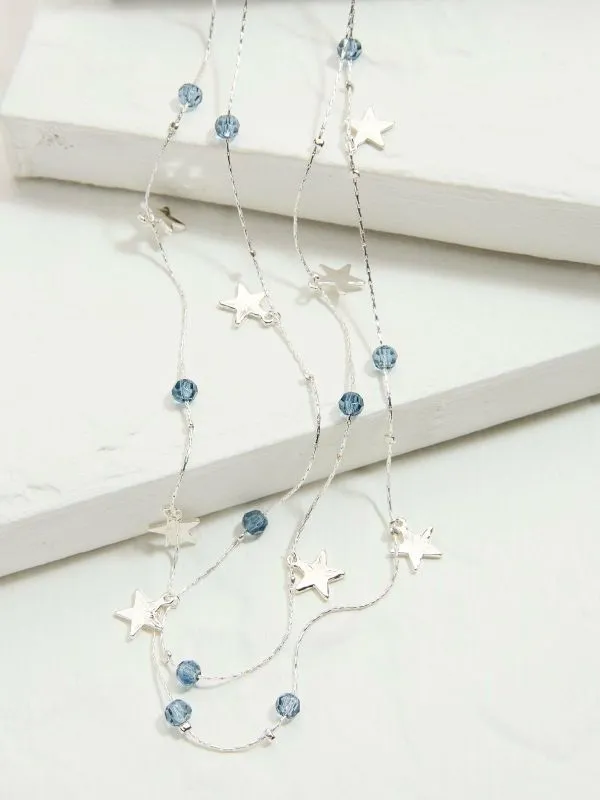 Fat Face Jewellery Women Silver Tone Star Beaded Layered Necklace