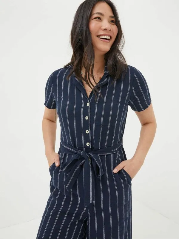 Fat Face Jumpsuits and Playsuits Women Blue Acre Stripe Linen Blend Jumpsuit Fat Face Jumpsuits and Playsuits Women Blue Acre Stripe Linen Blend Jumpsuit