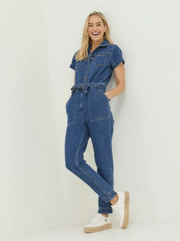 Fat Face Jumpsuits and Playsuits Women Blue Imogen Short Sleeve Boilersuit
