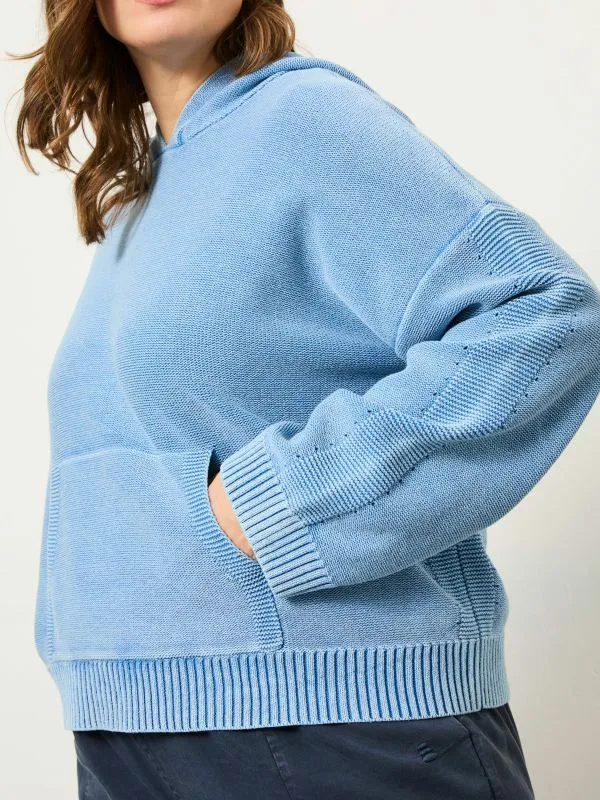 Fat Face Knitwear Women Blue Lana Laundered Knitted 100 Cotton Hoodie