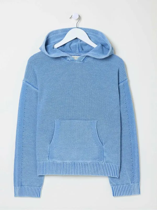 Fat Face Knitwear Women Blue Lana Laundered Knitted 100 Cotton Hoodie