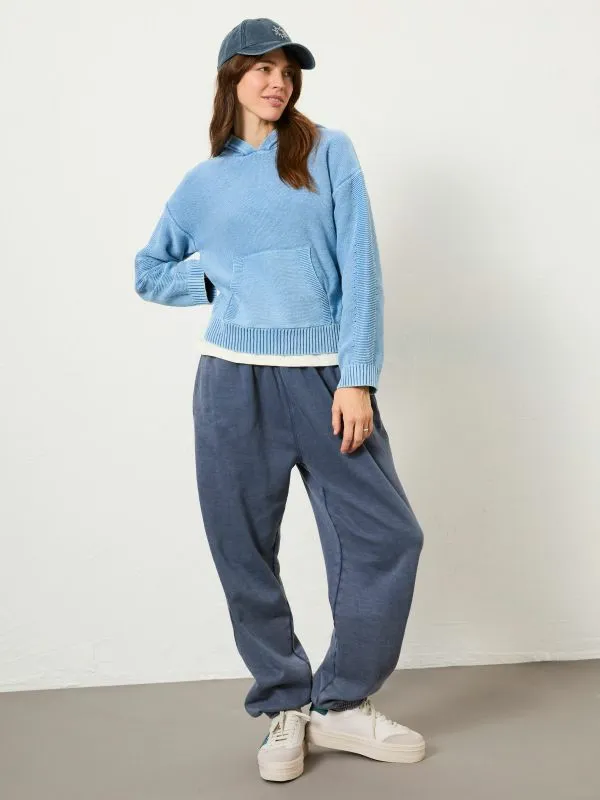 Fat Face Knitwear Women Blue Lana Laundered Knitted 100 Cotton Hoodie
