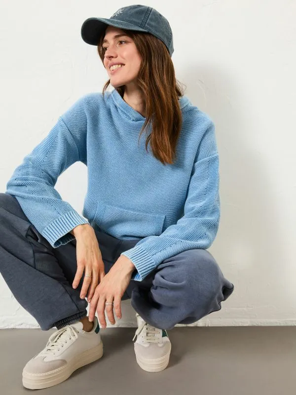 Fat Face Knitwear Women Blue Lana Laundered Knitted 100 Cotton Hoodie