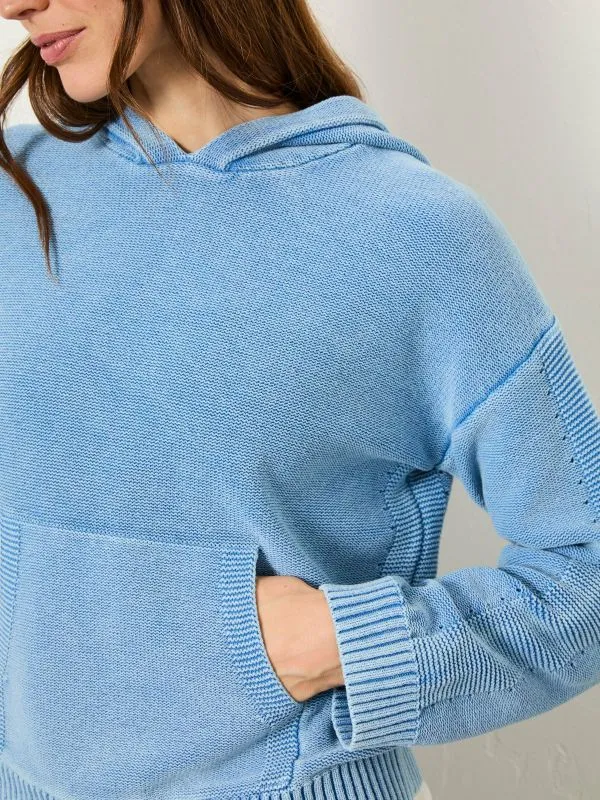 Fat Face Knitwear Women Blue Lana Laundered Knitted 100 Cotton Hoodie
