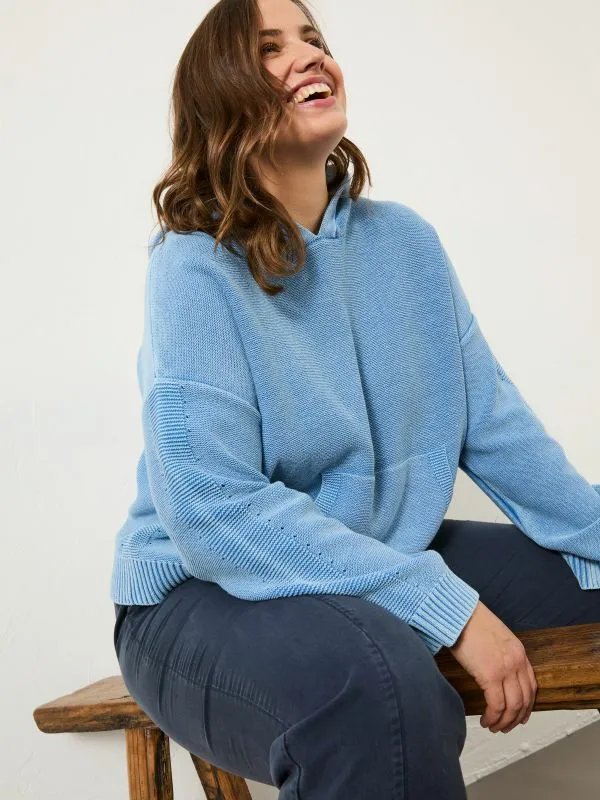 Fat Face Knitwear Women Blue Lana Laundered Knitted 100 Cotton Hoodie