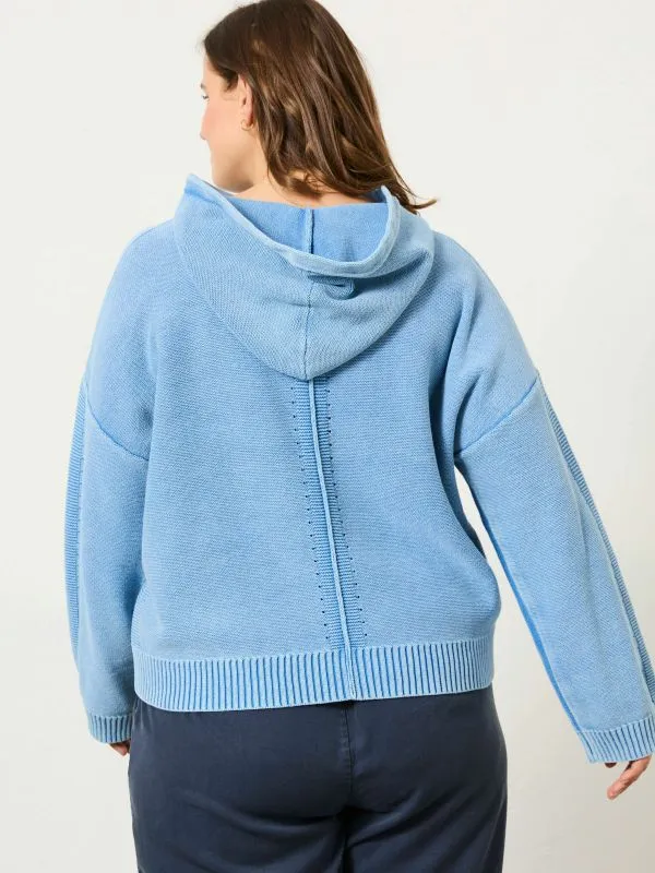Fat Face Knitwear Women Blue Lana Laundered Knitted 100 Cotton Hoodie
