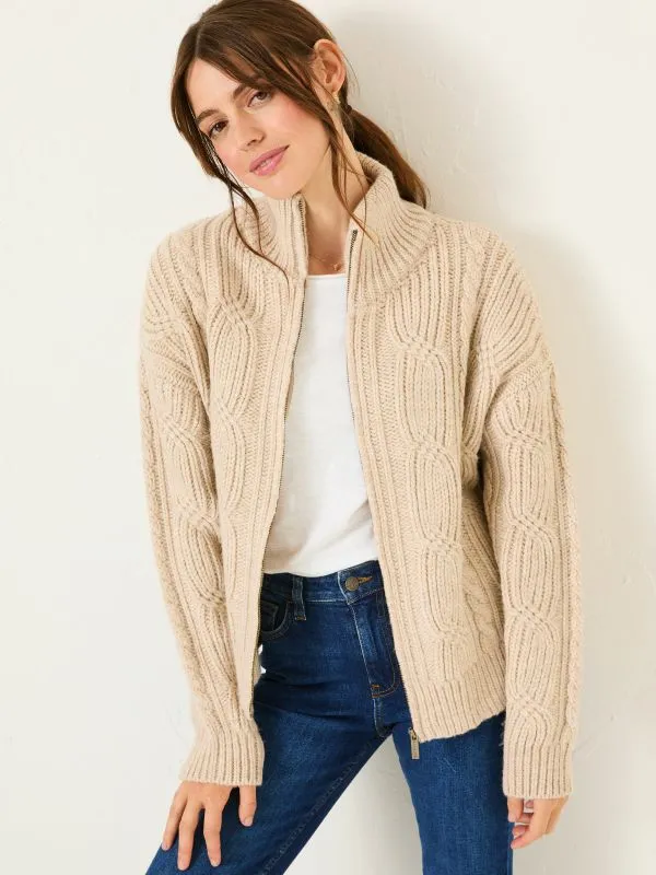 Fat Face Knitwear Women Natural Erin Cable Knitted Zip Through Cardigan