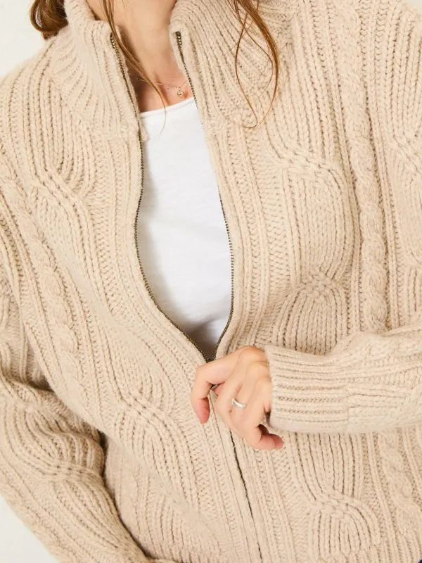 Fat Face Knitwear Women Natural Erin Cable Knitted Zip Through Cardigan