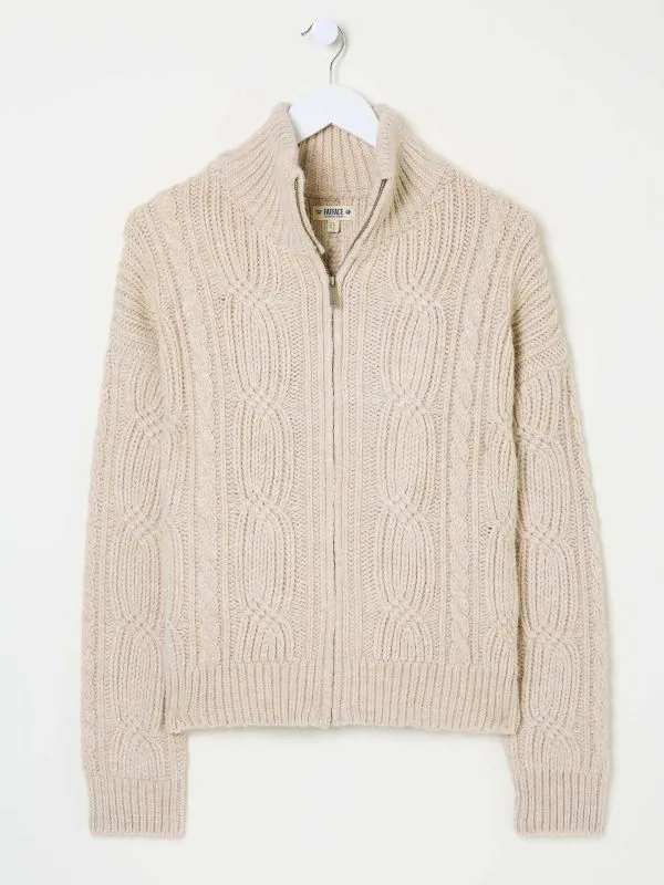 Fat Face Knitwear Women Natural Erin Cable Knitted Zip Through Cardigan