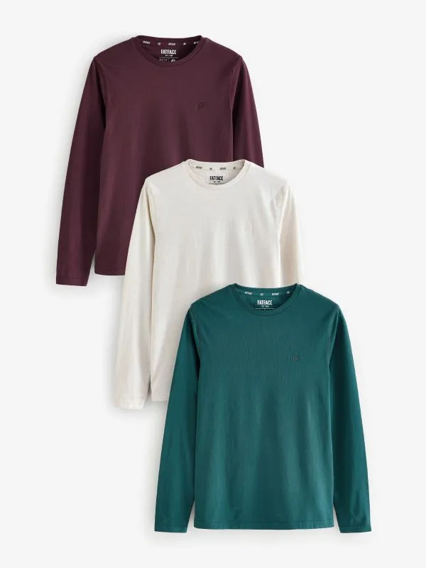 Fat Face Loungewear Men Burgundy Red Long Sleeve 100 Cotton TShirts 3 Pack