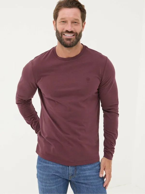 Fat Face Loungewear Men Burgundy Red Long Sleeve 100 Cotton TShirts 3 Pack