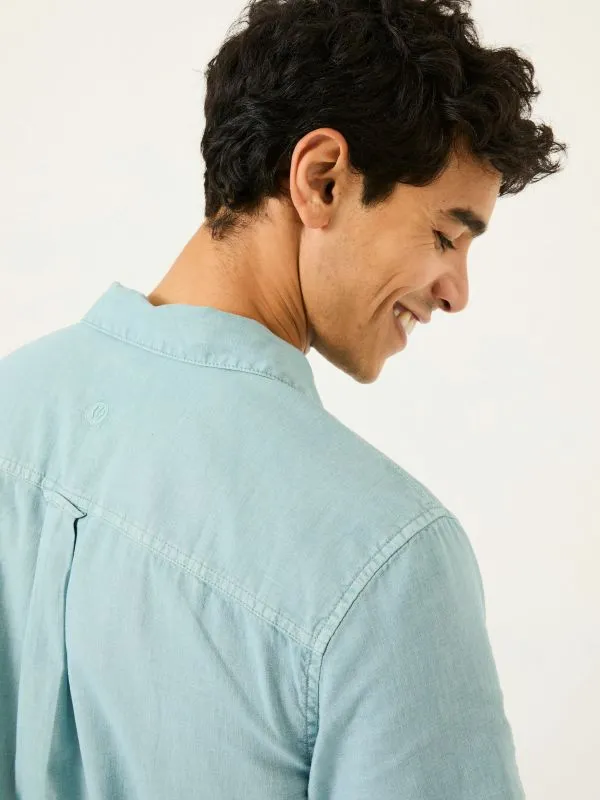 Fat Face Shirts Men Light Blue Short Sleeve Bugle Linen Cotton Shirt