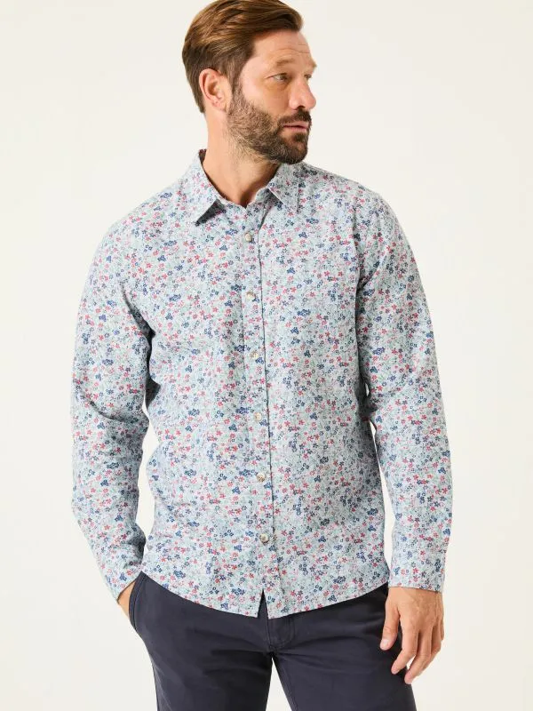 Fat Face Shirts Men Mead Blue Long Sleeve Ditsy Print Shirt