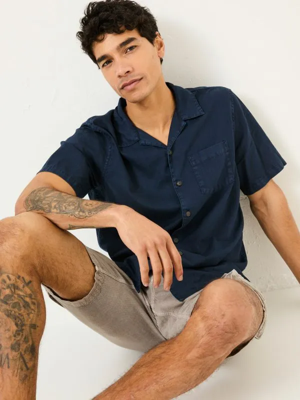 Fat Face Shirts Men Navy Short Sleeve Bugle Linen Cotton Shirt