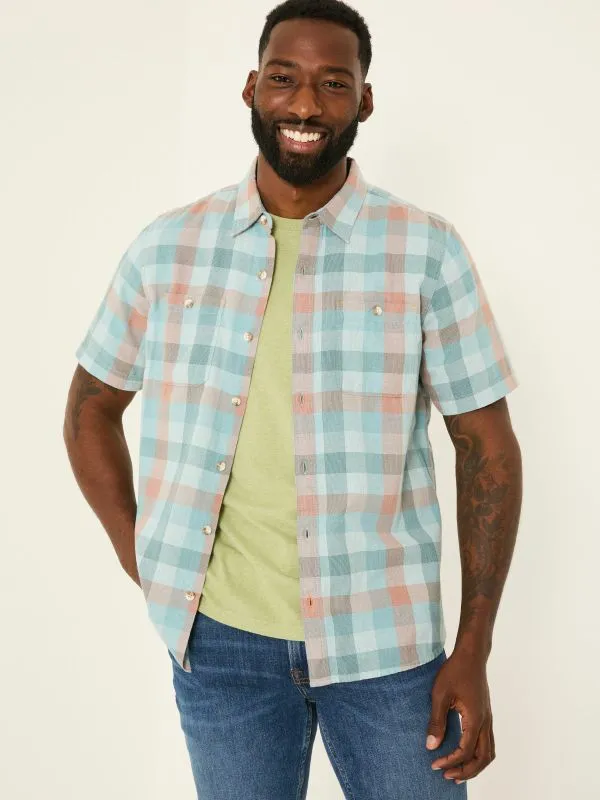 Fat Face Shirts Men Pale Blue 100 Cotton Short Sleeve Port Check Shirt