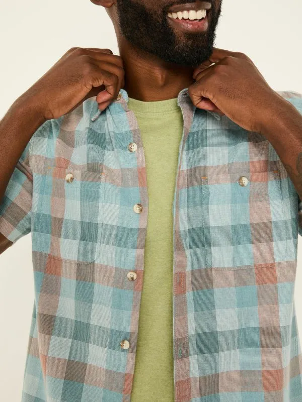 Fat Face Shirts Men Pale Blue 100 Cotton Short Sleeve Port Check Shirt