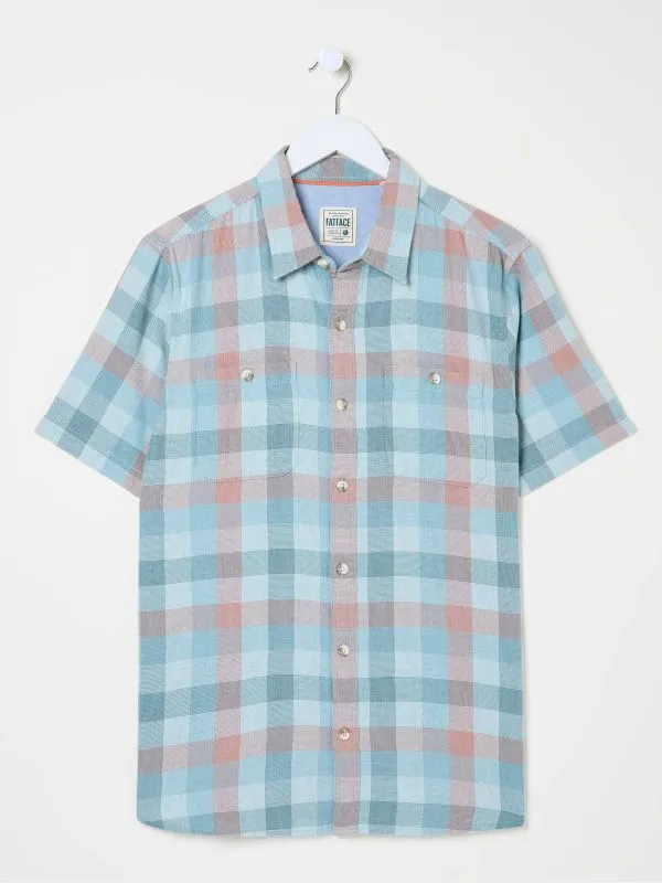 Fat Face Shirts Men Pale Blue 100 Cotton Short Sleeve Port Check Shirt