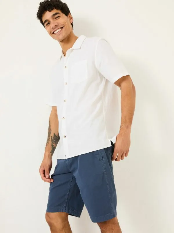 Fat Face Shirts Men White Short Sleeve Bugle Linen Cotton Shirt