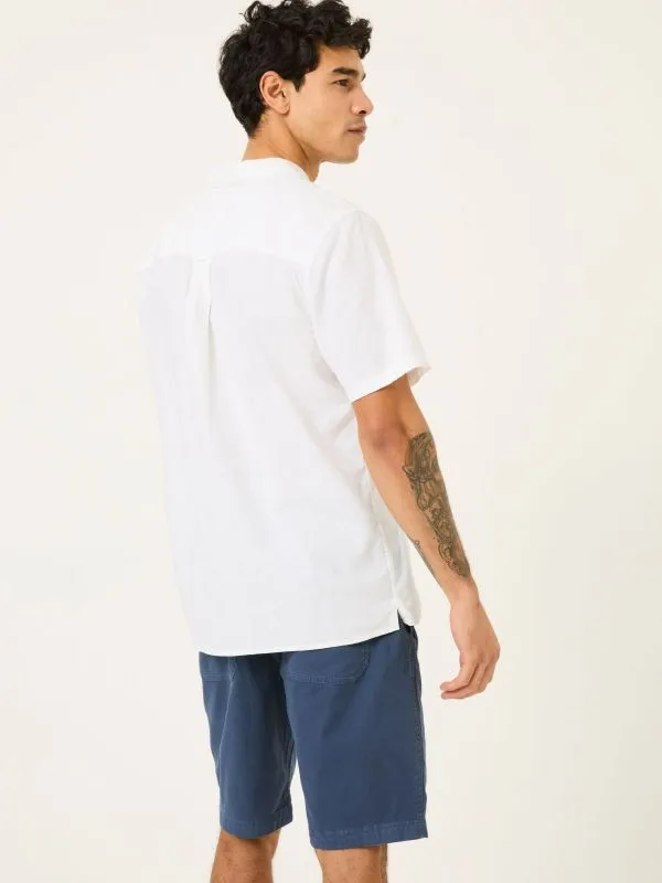 Fat Face Shirts Men White Short Sleeve Bugle Linen Cotton Shirt