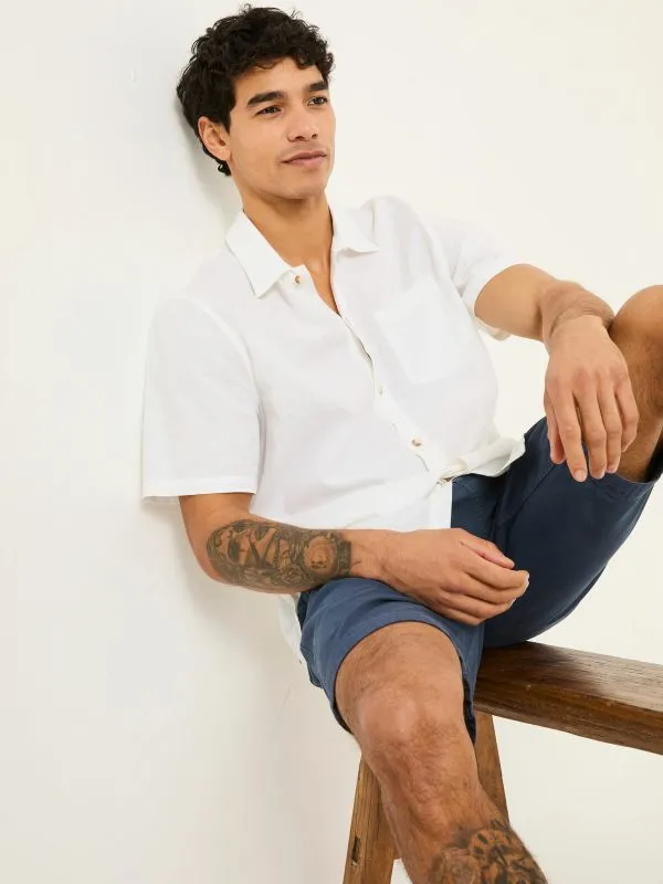 Fat Face Shirts Men White Short Sleeve Bugle Linen Cotton Shirt