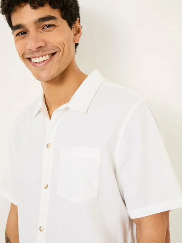 Fat Face Shirts Men White Short Sleeve Bugle Linen Cotton Shirt