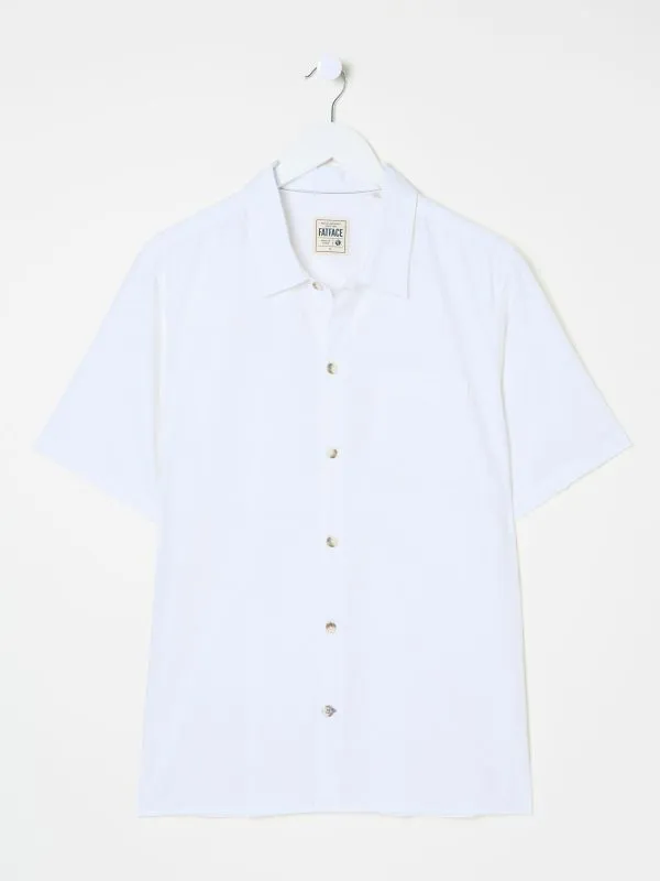 Fat Face Shirts Men White Short Sleeve Bugle Linen Cotton Shirt