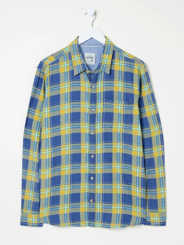 Fat Face Shirts Men Yellow Long Sleeve Mead Check 100 Cotton Shirt
