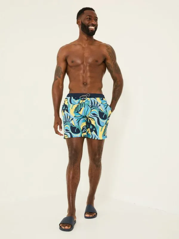 Fat Face Shorts Men Trevose Blue Abstract Print Swim Shorts