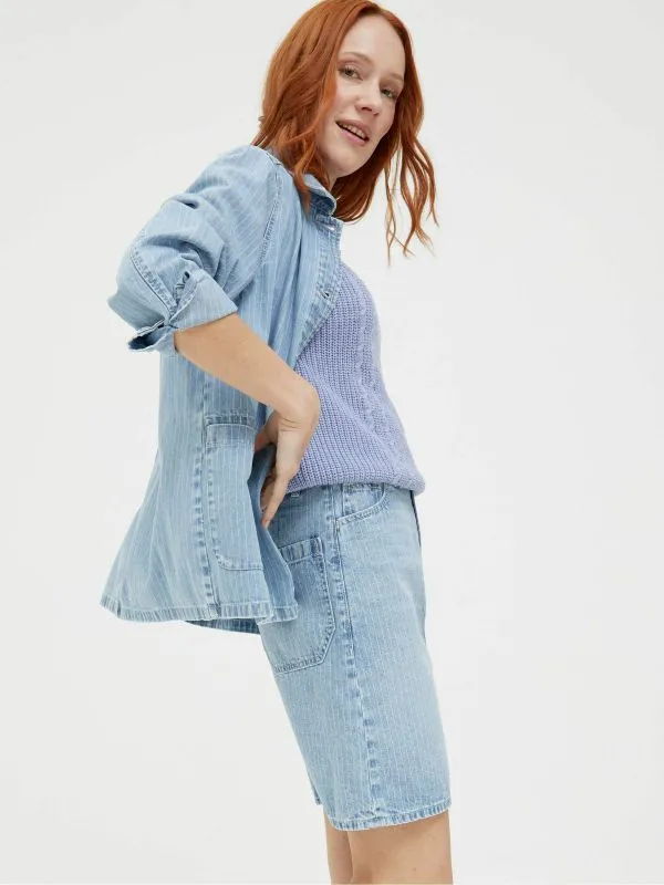 Fat Face Skirts Women Athena Blue Stripe Denim Skirt