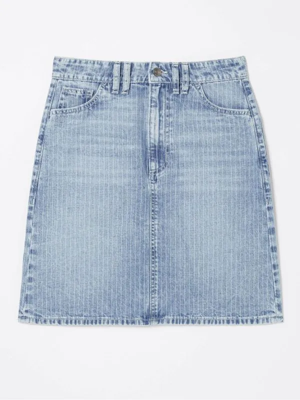 Fat Face Skirts Women Athena Blue Stripe Denim Skirt