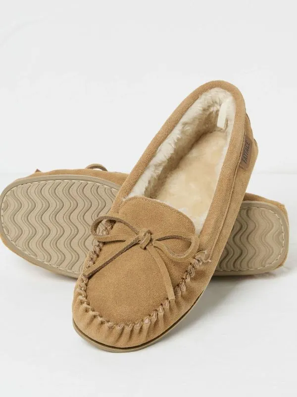 Fat Face Slippers Women Cara Brown Suede Moccasin Slippers