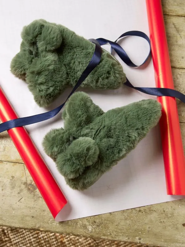 Fat Face Slippers Women Farah Khaki Green Faux Fur Boots